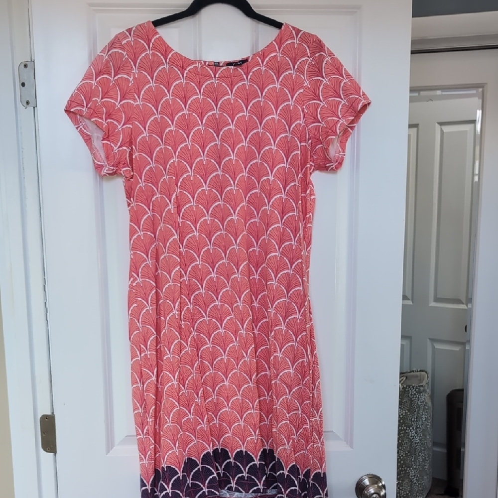 Hatley Pink and Navy Scallop Midi Dress
